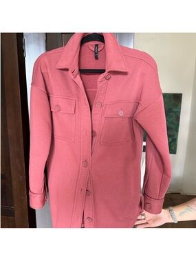 Dusty Rose Button-Front Shirt Jacket